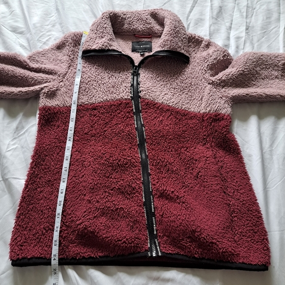 Lucky brand | Pink blocked color sherpa zip up turtleneck womens sweater - Picture 9 of 11